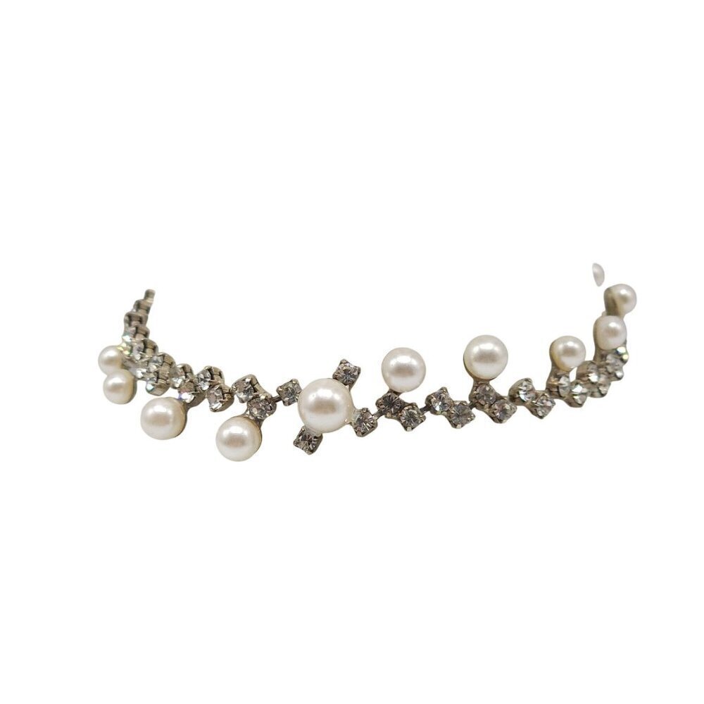 Clear Rhinestone Faux Pearl Vintage Bling Bracelet 7 inches